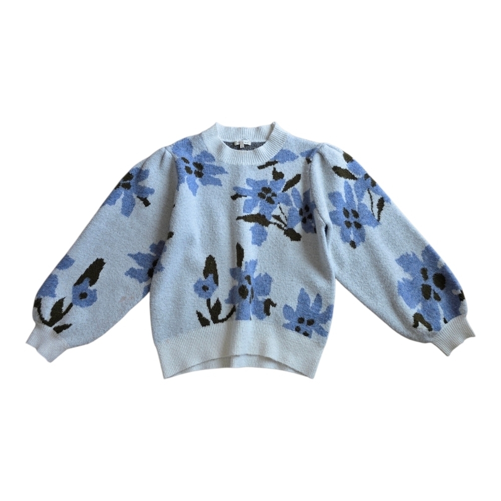Tea n Rose Blue Floral Crew Neck Gqendolyn Cozy Sweater L